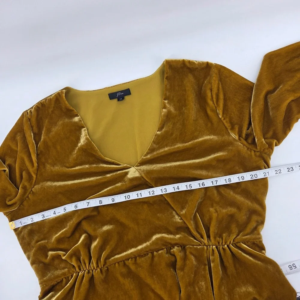 J. Crew Velvet Peplum Top 14 Gold V-Neck‎ Long Sleeve Luxe Boho Eclectic